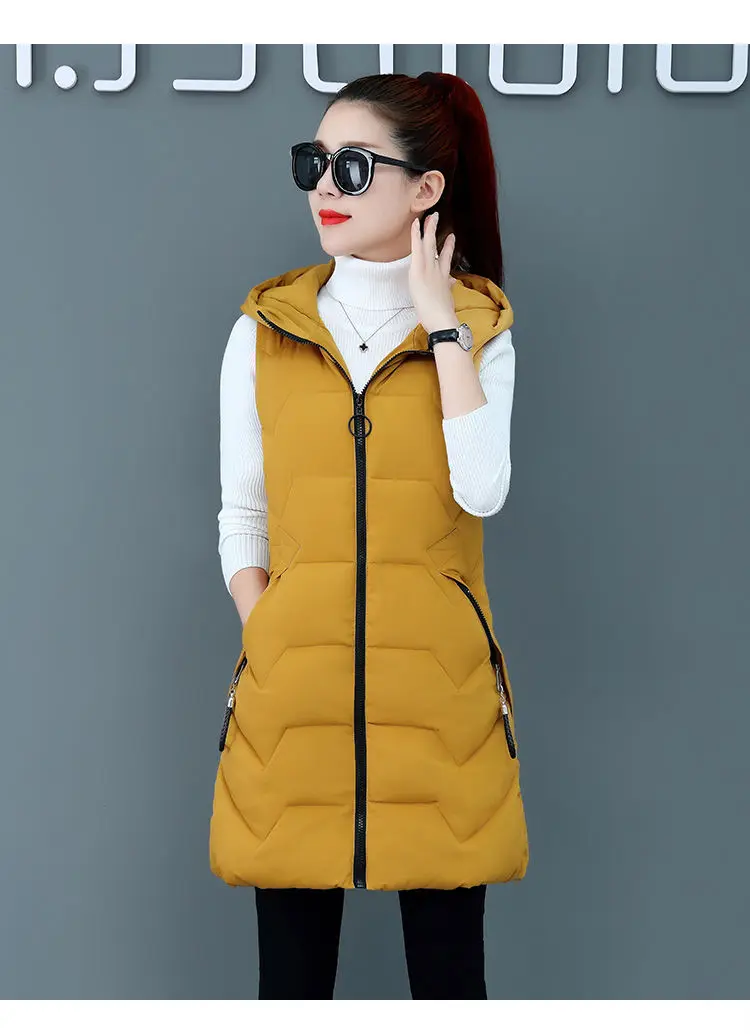 mulheres com capuz longo colete jaqueta outono inverno moda fino algodão acolchoado colete quente solto casual sem mangas outwear feminino