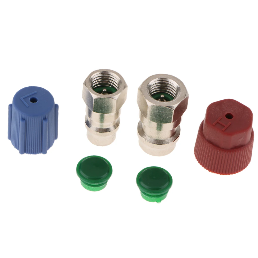 2X Red+Blue A/C Charging Port Hi/ Low Adapters Retrofit R12 R22 to R134a