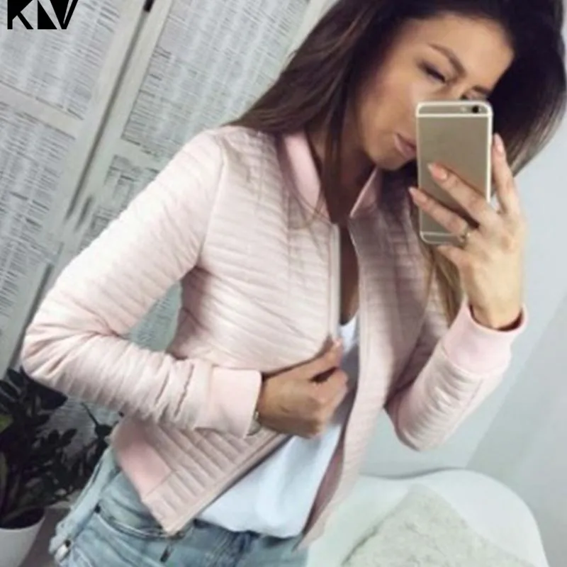 

Women Plus Size Autumn Long Sleeve Jacket Zip Up Bread Style Motorcycle Bomber Short Coat Slim Fit Stand Collar Casual Outerwear