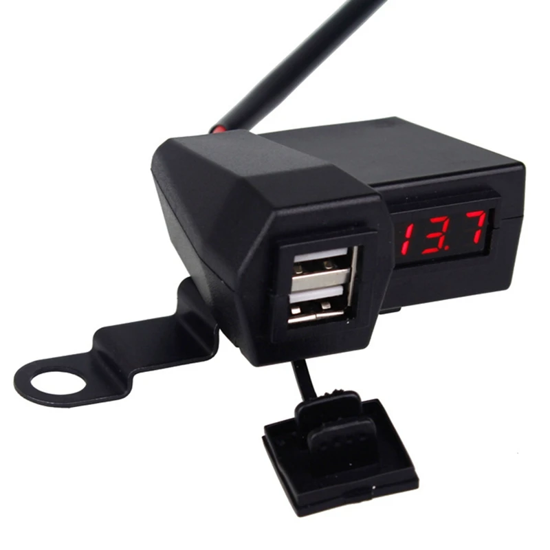 3.1A водонепроницаемый переключатель мотоцикла 2в1 двойной USB порт зарядное устройство для телефона и красный светодиодный вольтметр с крышкой автомобильные аксессуары Высокое качество - Color: RD