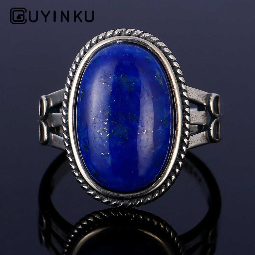 

925 Sterling Silver Jewelry Ring Oval Natural Moonstone Lapis White Chalcedony Gemstone Ring Gift For Women Men