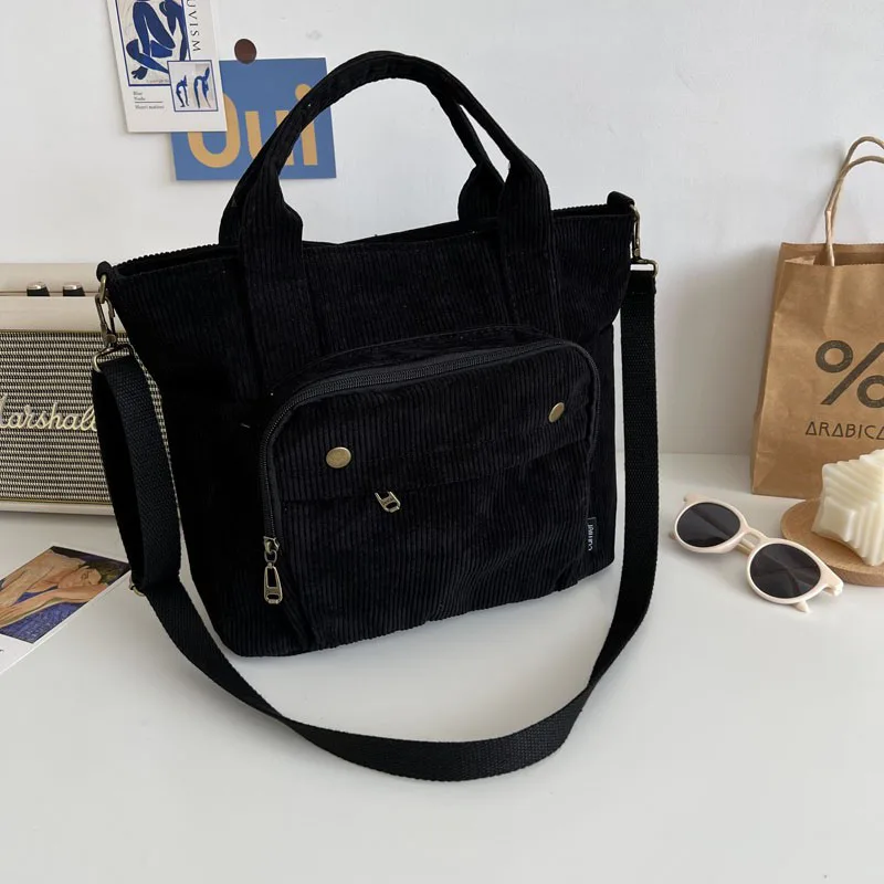 Hylhexyr Women Corduroy Shoulder Tote Solid Color Casual Handbag Fashion Canvas Messenger Bags Zipper Simple Crossbody Bag backpack purse