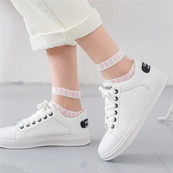 

5/10 Pair Summer Woman Socks Letter Patterned Transparent Breathable Ultra Thin Short Ankle Socks Female Sox