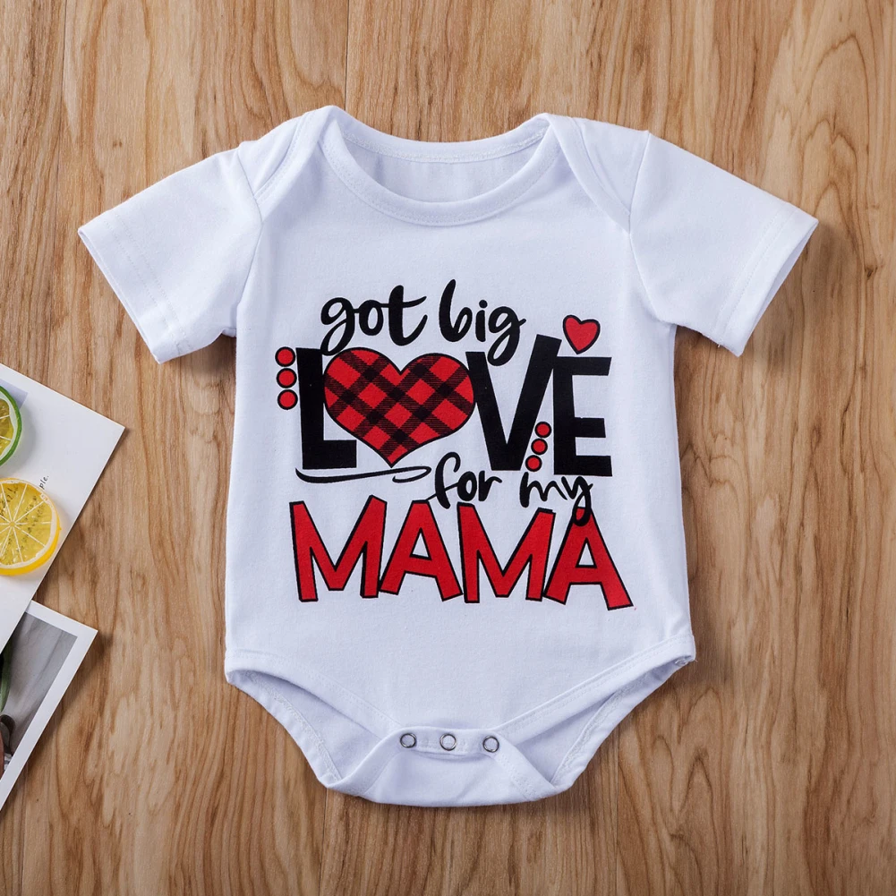 Got big love for mama/Боди унисекс с короткими рукавами для новорожденных, цельное боди для маленьких девочек и мальчиков, одежда на День святого Валентина