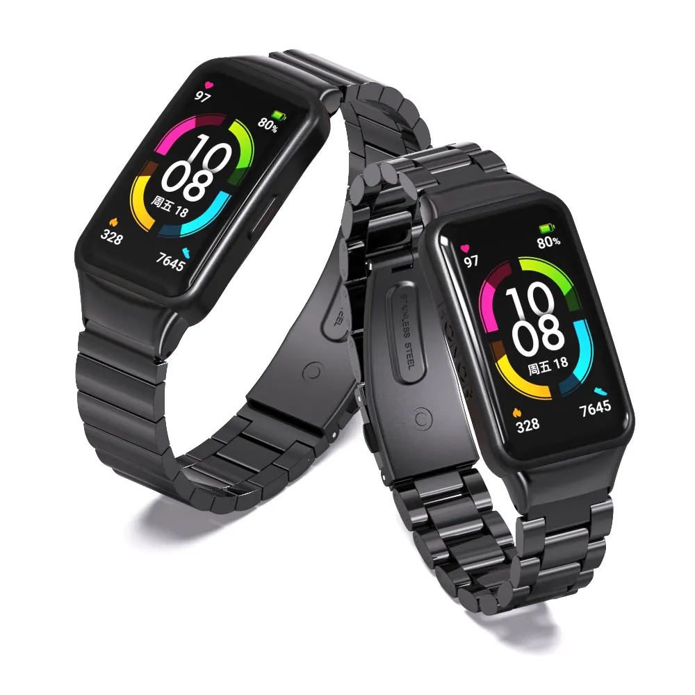 MIJOBS Bamboo Joint Cinturino Di Ricambio In Acciaio Inossidabile Con Fibbia In Metallo Per Huawei Band 6 Honor Band 6