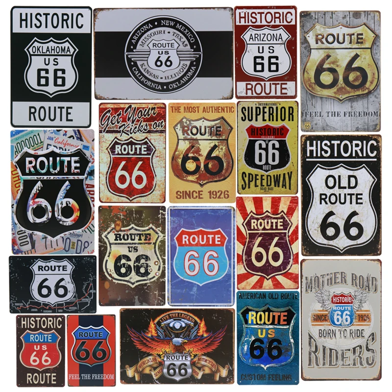 Route 66 бар металлическая пластина плакат Pub Up Art Железный кафе-гараж Настенный декор ретро-наклейки винтажный оловянный знак жестяные знаки живопись H17