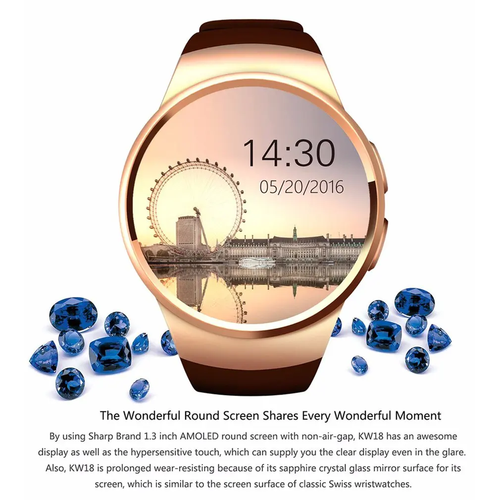 KW18 Bluetooth Smart Watch Full Screen Support SIM TF Card Smartwatch Phone Heart Rate For apple gear s2 huawei xiaomi