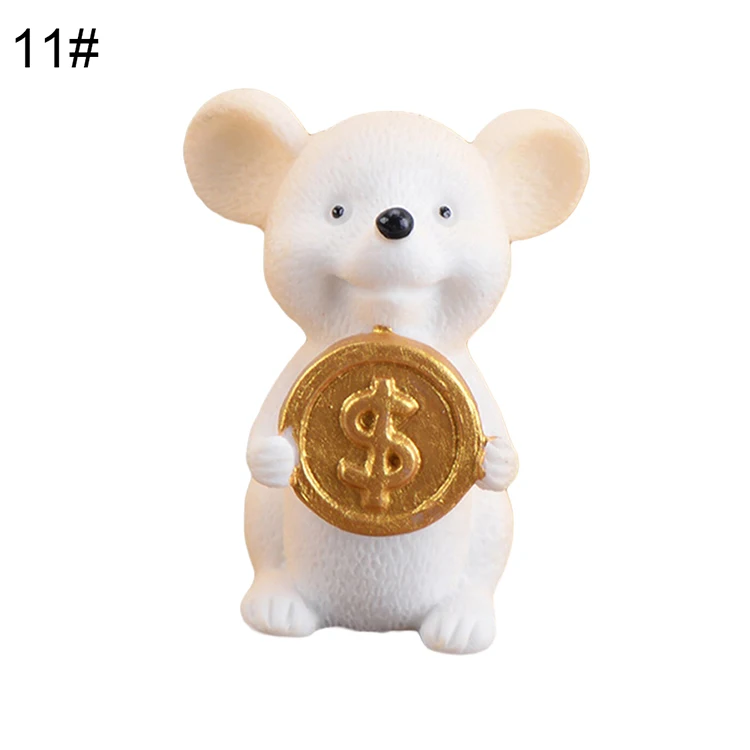 11 Mini Shengxiao Figurine Resin Decoration Crafts Ingot Gold Coin Lucky Rat Animal Figurines Statue DIY Garden Table Ornament - Color: 11