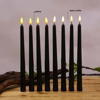 

Pack of 12 Plastic Black Flameless New Year Candles,28 cm Battery Operated Wedding Birthday Halloween LED Taper Candlesticks