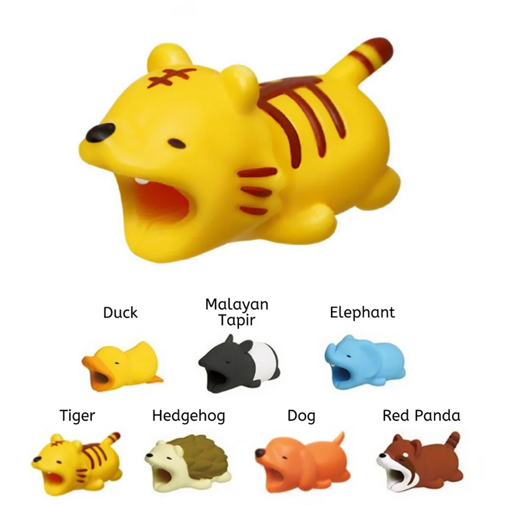 

tiger panda Animal Cable bites Protector set for Iphone 5 6 6s 7 8 X Xs Max XR protege cable buddies cartoon kabel diertjes