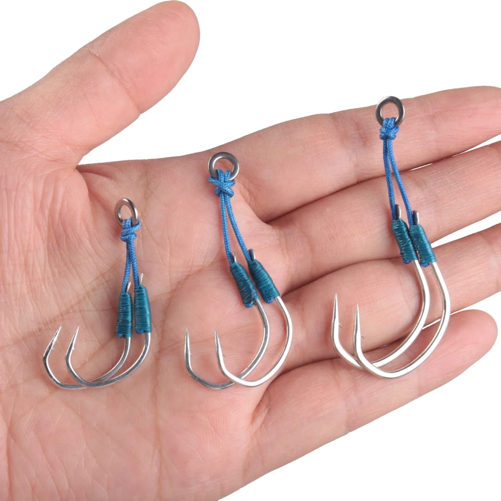 TAF 4 sets 2/0# 3/0# 5/0# Double Jigging Fishing Hook High Carbon Steel Barbed Hook for Jigging Fishing High Carbon Hooks Tackle