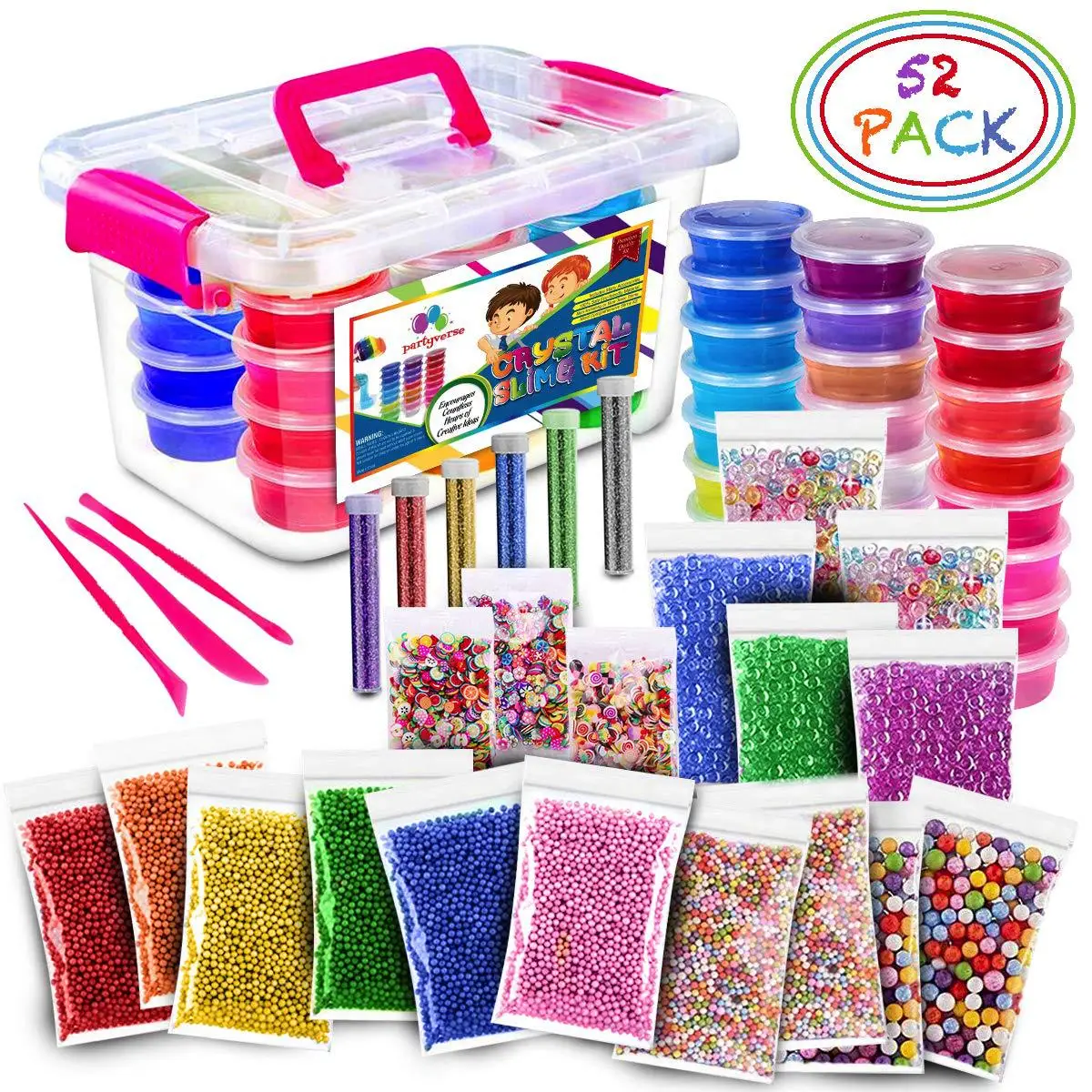 52Pack/Lot 24 Color Fluffy Slime Kit Slime Supplies Gifts for kids DIY Kit Sensory Play Stress Relief Toy Stretchy Soft for Kids