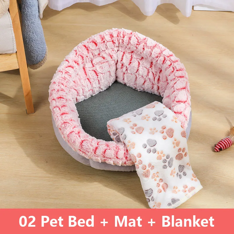 Теплый флисовый, для питомца круглая кровать для питомца подушка для шезлонга для маленьких средних собак кошка зимняя собака Конура для щенка коврик для питомца плюшевая кровать одеяло для кошки - Цвет: 02-Pink-3PCS