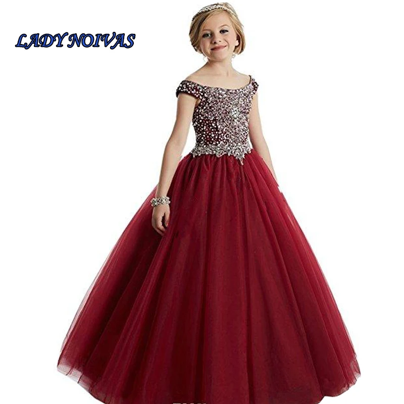 Vestidos de comunión/бургундское платье с цветочным узором для девочек, украшенное бусинами Бальные платья для девочек на заказ, vestidos De Primera Comunion