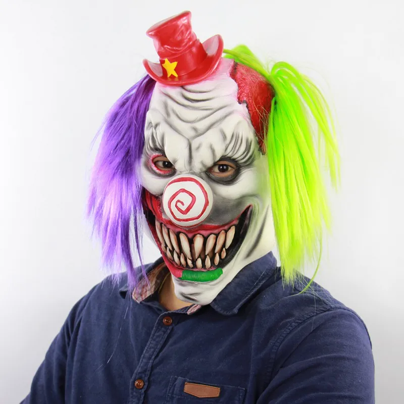 Halloween Scary Latex Plush Clown Mask Waterproof Environment-friendly Horn Mask Halloween Bar Party Cosplay Props Supplies