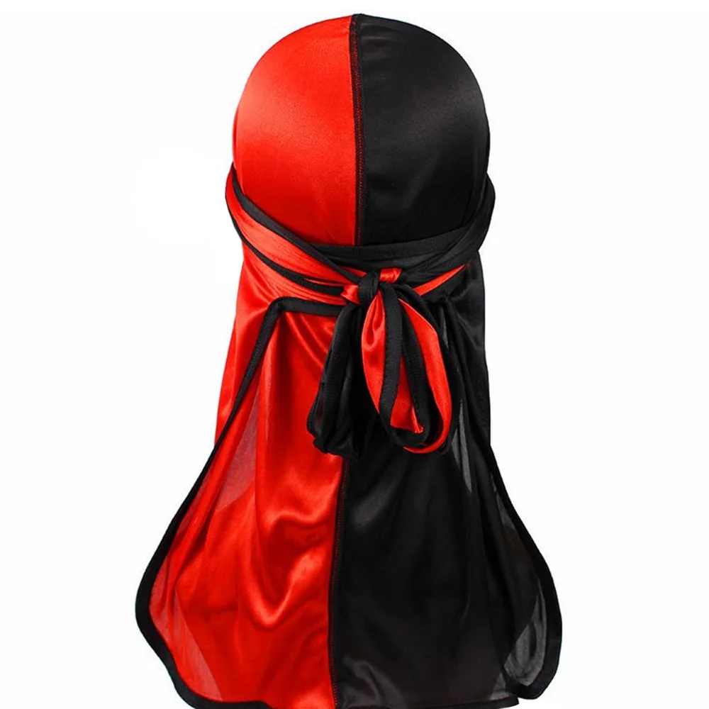 Для мужчин атласная Durag двойные цветные банданы шелковистая модная ДУ тряпка - Цвет: Черный