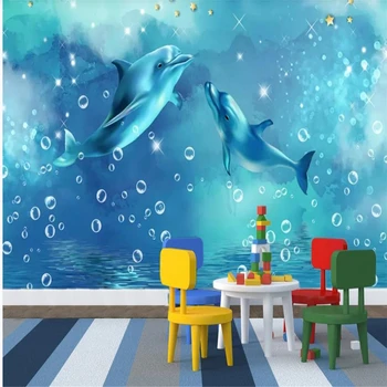 

photo wall murals wallpaper 3d wallpapers Dolphin starry sky blue ocean wallpapers dream TV background wall mural