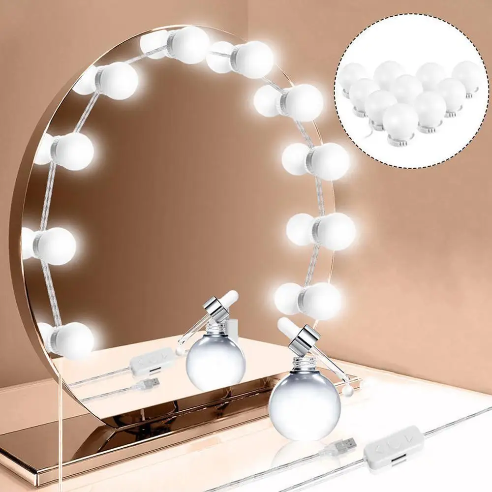 Светодиодный 5V зеркало для макияжа с подсветкой Лампа голливудская группа ламп Плавная регулировкая яркости настенная лампа 10 ламп комплект для туалетного столика@ A - Испускаемый цвет: Тёплый белый