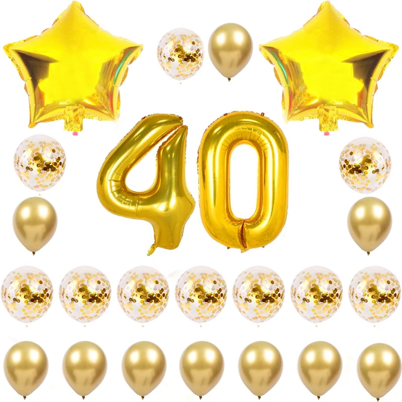 30th 40th 50th 60th Черное золото украшения Одноразовые Партии Посуда Набор «С Днем Рождения» Вечерние Декорации для взрослых юбилей Вечерние - Цвет: 24pcs balloon 40 set