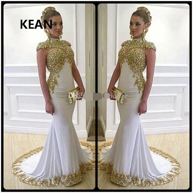 Vestidos белое вечернее платье с рукавами-крылышками, платье Русалочки с золотыми кружевами, платье-халат De Soiree ислам Дубаи, кафтан, платье для выпускного вечера в саудовской аравии
