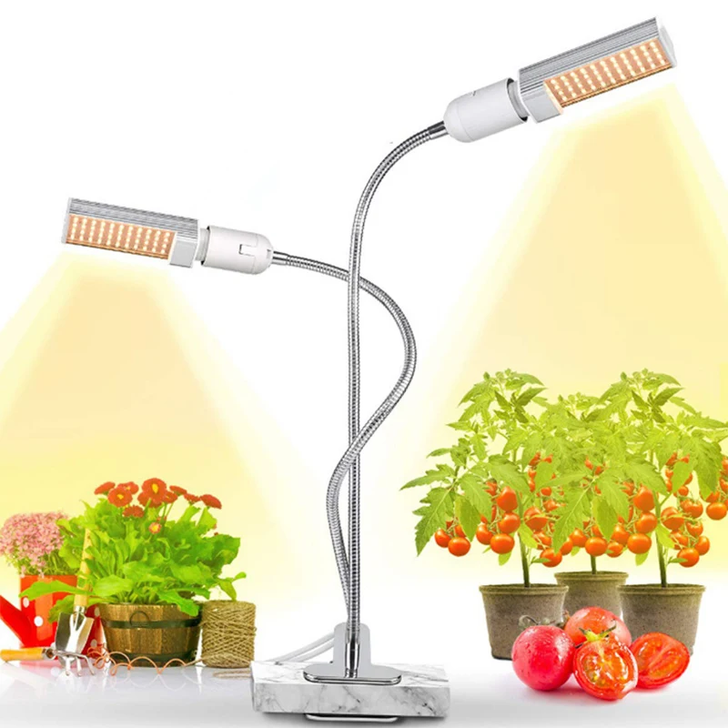 

LED growth lamp table lamp for indoor plants 30W full spectrum replaceable LED bulb double head plant light with switch