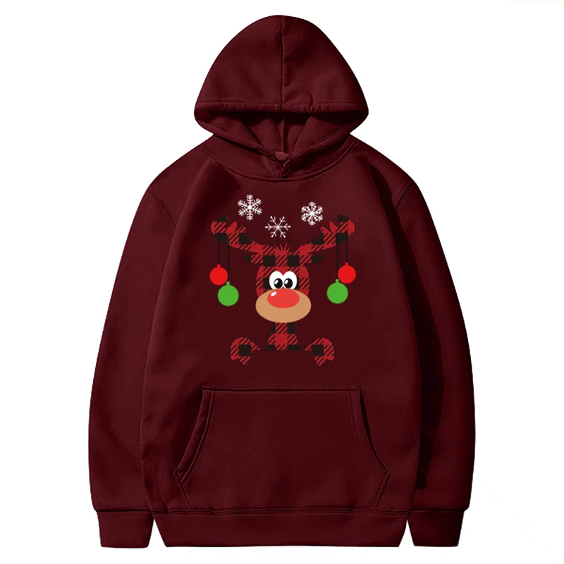 Sudaderas con capucha de manga larga para mujer, ropa estética de otoño e invierno para adolescentes, Sudaderas femeninas con estampado de ciervo y nieve para Navidad