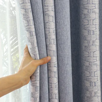 

Curtain Fabric Geometric Blackout Physical Curtains for Bedroom Double-sided Jacquard Chenille Curtain Cloth Drape