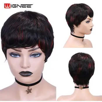 

Wignee Mixed 99J Human Hair Wigs With Free Bangs for Black Women 150% Density Full Machine Made Glueless Short Straight Hair Wig