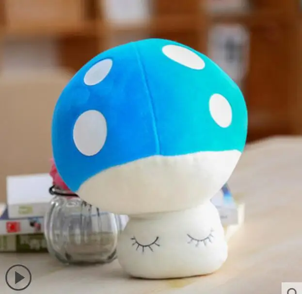 Kawaii фрукты плюшевая игрушка клубника банан яблоко сосна яблоко кукла подушка моделирование мультфильм кукла украшения подушки подарок на день рождения - Цвет: 25cm-mushroom-blue