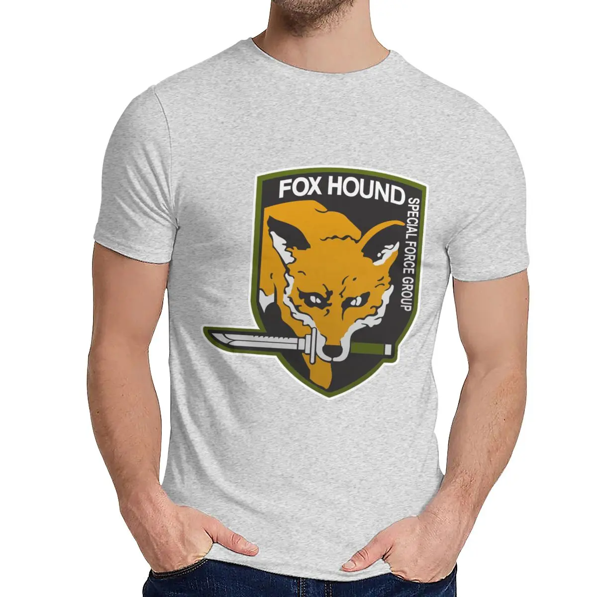 Винтаж Metal gear Solid Fox Forces Group Tee Мужская хипстерская футболка из натурального хлопка с круглым вырезом - Цвет: Серый