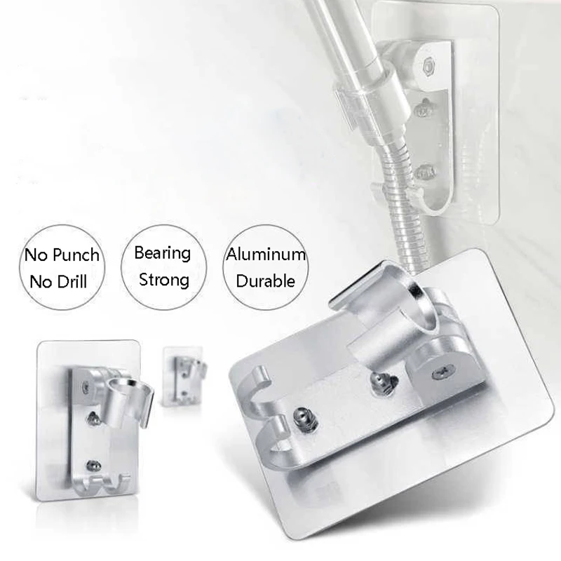 Adhesive Hook bathroom hardware set bathroom hardware accessories ZhangJi No drill Traceless Adjustable Self-adhesive Shower Bracket Rustproof Aluminum Bathroom Accessory