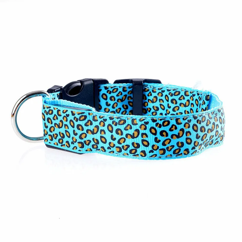 Dog Collar Pet Supply Adjustable Leopard Print Lighting Glow in Dark LED Cat Safety Collar Pet Supplies correa perro colier chie - Цвет: BU