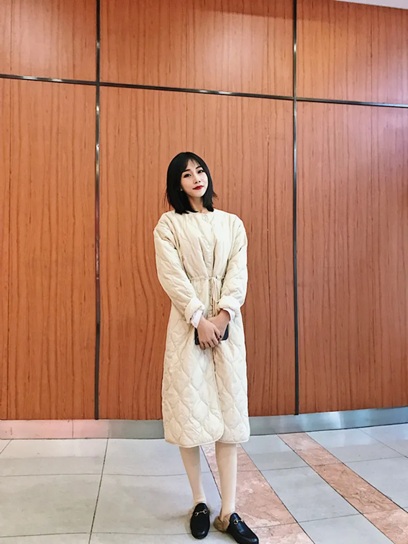 Хлопковое пальто для фотосессии, шикарное, средней длины, Dongdaemun, выше колена, приталенное, облегающее, хлопковое пальто для женщин, стиль, плотное, Котт