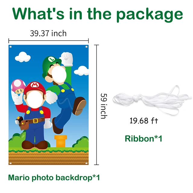 Mario Brother Photo Booth Props Photography Backdrops Mario Brother Themed Photo Door Banner with Rope Party Decor Supplies 6