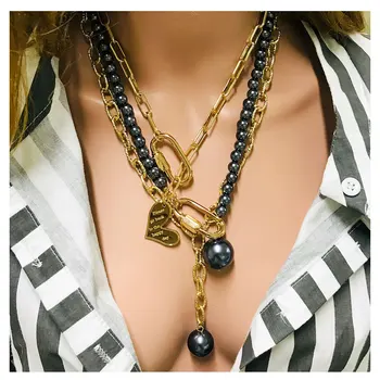 

TOTABC Multilayer Imitate Irregular Pearl Necklace For Women Atmospheric Metal Accessories Line Lock Chain Necklace Jewelry