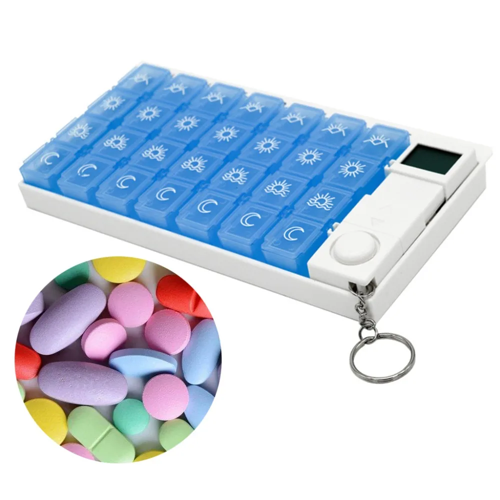 28 grids weekly 7 days medicine pill box LED pill box organizer timer reminder s Tablets storage alarm dispenser clock