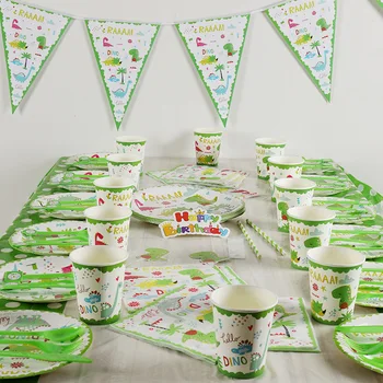 

Dinosaur Theme Party Tableware Set Disposable Paper Plate Cup Tablecloth Cake Topper Happy Birthday Boys Jungle Party Supplies