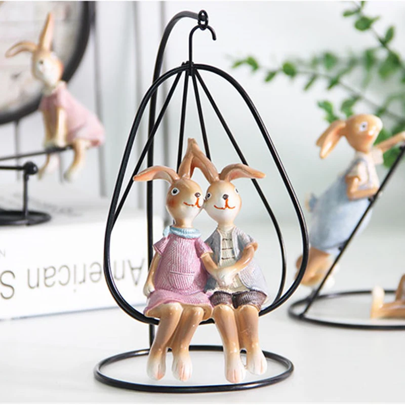 

Железные фигурки Пасхальных Кроликов, миниатюры «сделай сам», животные, любовник, кролик из смолы, сказочные садовые украшения для дома, декоративный подарок на день Святого Валентина