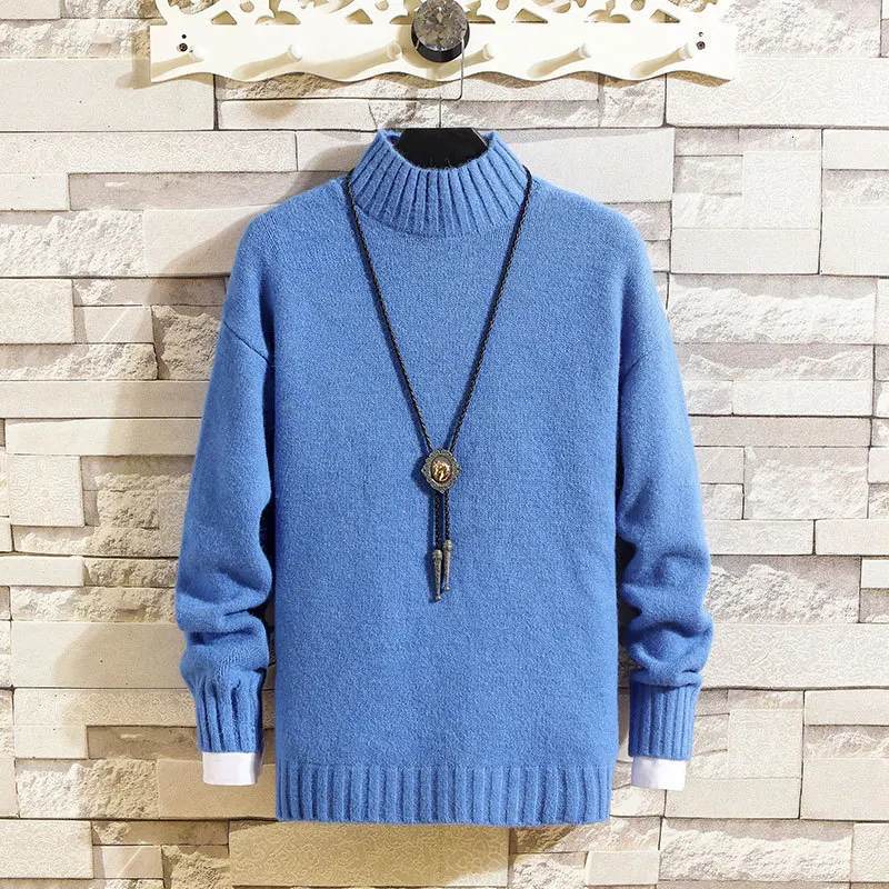 Man High Lead Pullovers Big Size Youth Sweater Knitting Rendering Unlined Upper Garment Turtleneck Sweaters Top