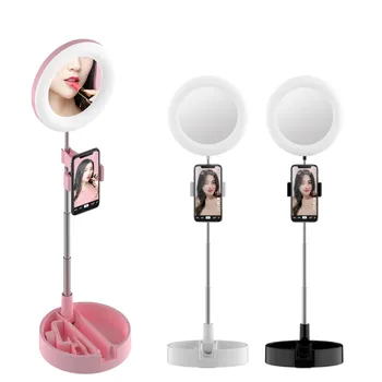 

Ring Light 6 inches LED Video Light Desktop Fill Lamp with phone holder Mirror Portable for Makeup Selfie Live Stream Smartphone