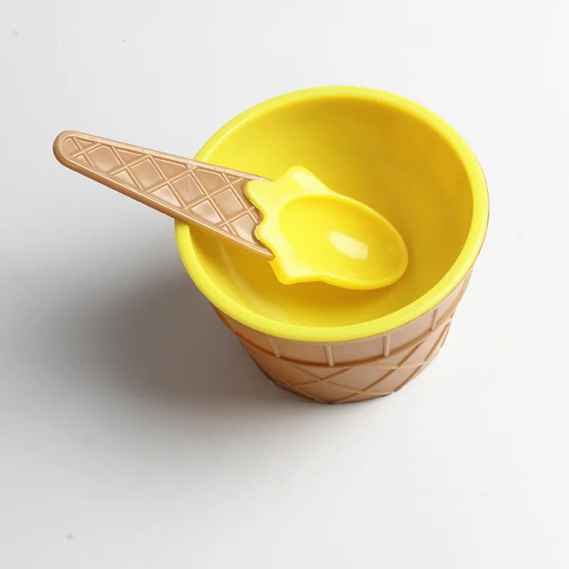 1 комплект, Детская миска для мороженого, набор ложек, чашка для мороженого, парные чашки, подарки, DIY Инструменты для мороженого чашка для мороженого+ ложка - Цвет: Yellow