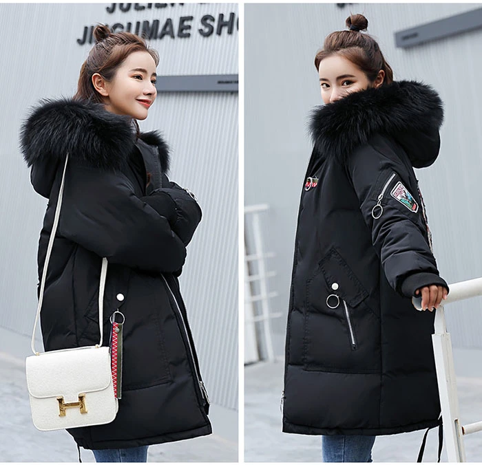 ZURICHOUSE зимняя куртка женская меховая парка с капюшоном длинные пальто вышивка Пуховые Стеганые куртки зимнее пальто для женщин