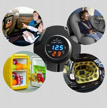 

3 IN 1 Car Digital Thermometer Hygrometer Temperature & Electronic Time Alarm Clock&Car USB Charger 12V/24V Car Accessories