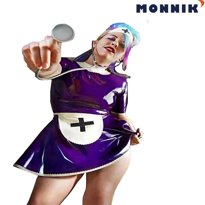 

MONNIK latex sexy lingerie Sexy Latex Catsuits Woman Rubber Nurse Docotor Uniform with Hat Club