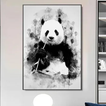 

Cute Panda Eating Bamboo Art Canvas Painting on The Wall Decorative Picture for Living Room Animal Posters and Prints Home Decor