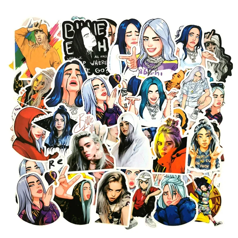 50 шт. в партии водонепроницаемый Billie Eilish стикер с рисунком из мультфильма для чемодан для скейтборда сноуборд гитара мотоцикл игрушечный Ноутбук наклейка
