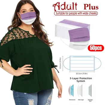 

50pc Mascarillas Disposable 3-ply Nonwove Face Mask Adulto Unisex Breathable Masks Mascherine Elastic Earloop For Wide Cheeks