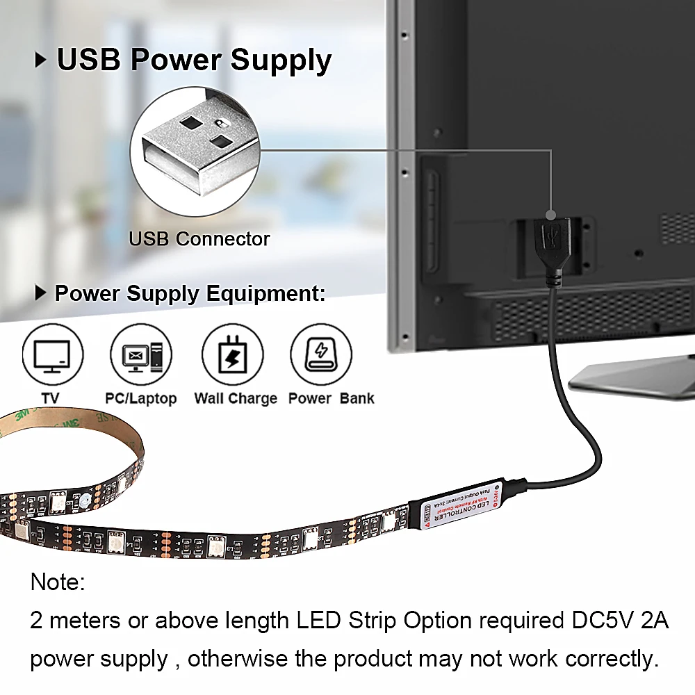 Цветная(RGB) Лента Bluetooth USB Светодиодные ленты ТВ фон Гибкая неоновая лента Тира светодиодные лампы 5V 0,5 м SMD 5050 RF контроллер светодиодный RGB полосы светильник