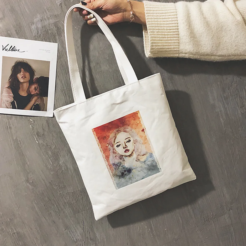 Многоразовая сумка для покупок, модная женская Холщовая Сумка-тоут, Эко сумка с принтом, мультяшная сумка bolsa de compras, сумка-шоппер, сумки на плечо# P