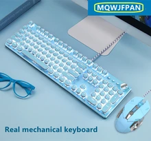 

New 104 Real mechanical keyboard green axis lovely girl net red girl heart pink round button game punk one generation wholesale